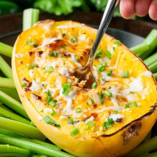 Cheesy Buffalo Chicken Spaghetti Squash Bowls