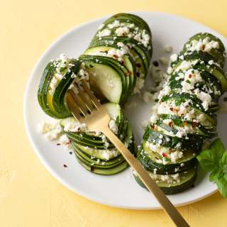 Hasselback Zucchini with Lemon, Basil, and Feta
