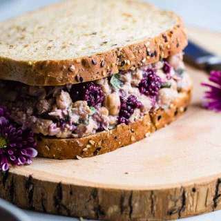 Blackberry Vegan Chickpea Salad Sandwich with Basil