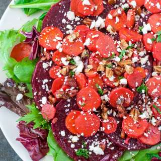 Carrot Beet Spinach Salad with Pecans and Feta