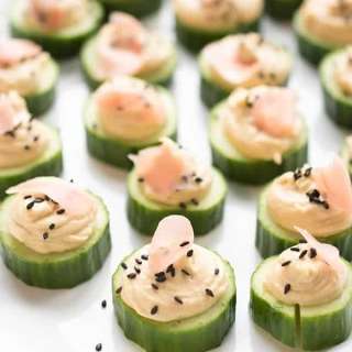 Cucumber Hummus Bites with Pickled Ginger