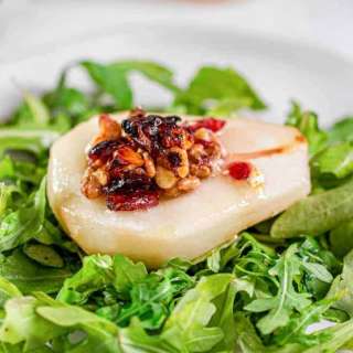 Roasted Pears with Cranberries, Blue Cheese and Walnuts