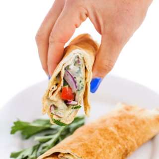 Lebanese Salad Pita Wraps with Hummus and Cucumber Sauce