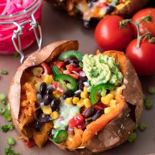 Cheesy Black Bean Stuffed Sweet Potatoes