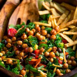 Kale Taco Salad with Crispy Roasted Chickpeas