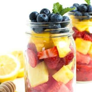 Mason Jar Fruit Salad with Strawberry Mint Dressing