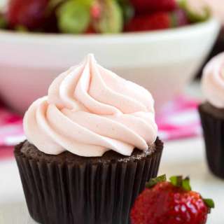 Chocolate Cupcakes with Strawberry Marshmallow Frosting