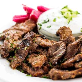 Beef Shawarma with Cucumber Yogurt Sauce