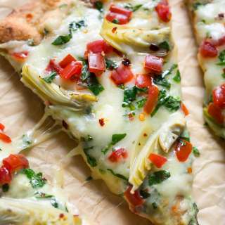 Cheesy Spinach Artichoke Flatbread Pizza