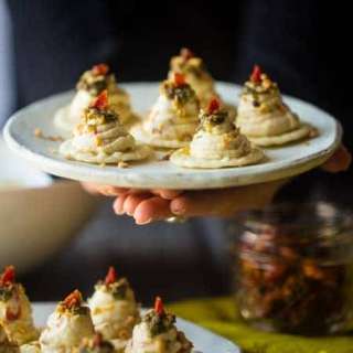 Lemon-Sun-Dried Tomato Hummus And Goat Cheese Pesto Bites