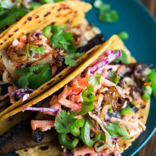 Roasted Portobello Mushroom Tacos with Creamy Carrot Slaw