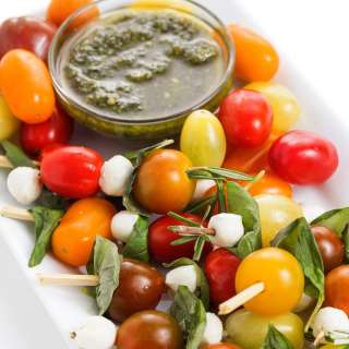 Tomato Caprese Skewers with Pesto
