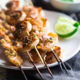 Cilantro Lime Grilled Shrimp with Avocado Cilantro Dip