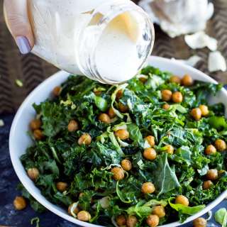 Kale Caesar Salad with Crispy Garlic Chickpeas