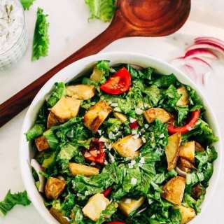 Mustard Greens Salad with Roasted Potatoes and Tomatoes