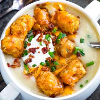 Loaded Potato Soup with Cheesy Tots