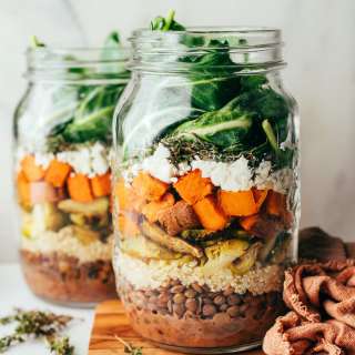 Kale Sweet Potato Lentil Mason Jar Salad