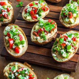 Greek Potato Skins with Roasted Garlic Hummus