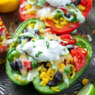 Healthy Stuffed Peppers with Cilantro Avocado Sauce