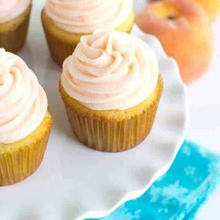 Yellow Cupcakes with Peach Cream Cheese Frosting