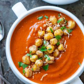Instant Pot Creamy Tomato Soup with Crispy Parmesan Chickpeas