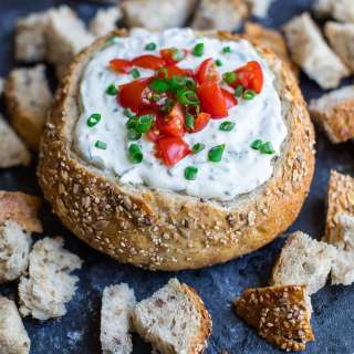 Fresh Spinach Dip in a Bread Bowl