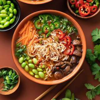 Vegan Ramen Bowls with Edamame and Mushrooms