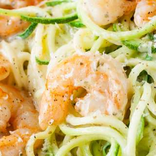 Creamy Pesto Zucchini Noodles with Shrimp