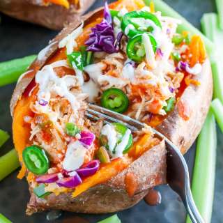 Buffalo Chicken Stuffed Sweet Potatoes