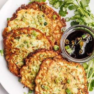Zucchini Scallion Pancakes with Soy Dipping Sauce