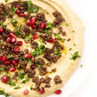 Warm Hummus with Ground Lamb and Pomegranate
