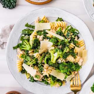 Tuna, Broccoli and Kale Caesar Pasta Salad