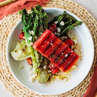 Grilled Romaine and Watermelon Salad with Feta Vinaigrette