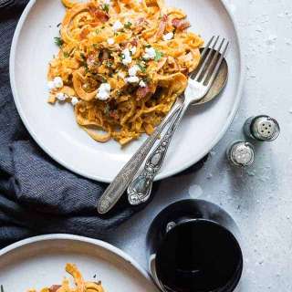 Creamy Healthy Carbonara With Sweet Potato Noodles