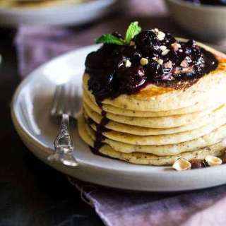 Chocolate Swirl Pancakes With Cherry Sauce