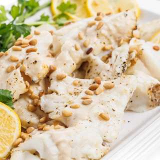 Grilled White Fish with Tahini Lemon Sauce
