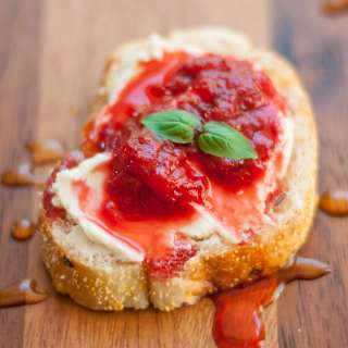 Whipped Honey Goat Cheese Crostini with Simple Strawberry Sauce