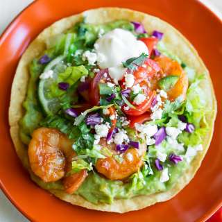 Shrimp Tostadas with Easy Blender Guacamole