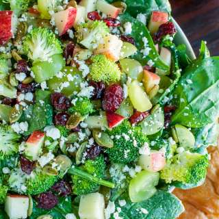 Apple Cranberry Spinach Salad with Broccoli and Feta