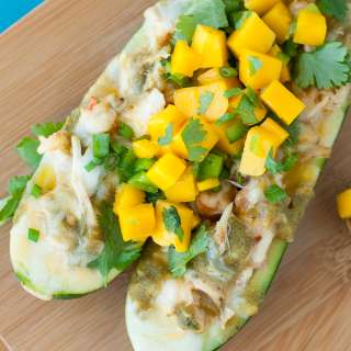 Crab and Shrimp Zucchini Enchiladas with Mango-Jalapeno Salsa