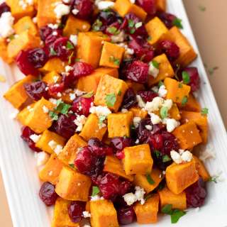 Roasted Sweet Potatoes with Cranberries and Honey