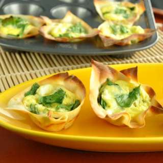 Spinach and Feta Wonton Quiche Cups