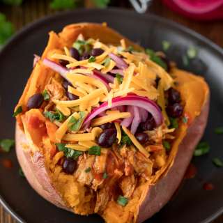 Cheesy Salsa Chicken Stuffed Sweet Potatoes