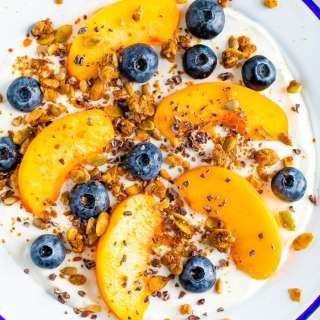 Greek Yogurt Bowl with Blueberries and Peaches