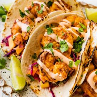 Shrimp Tacos with Mango Cabbage Slaw