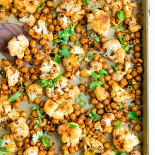 Sriracha Roasted Cauliflower and Chickpea Sheet Pan Meal