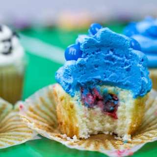 M&M Stuffed Vanilla Cupcakes