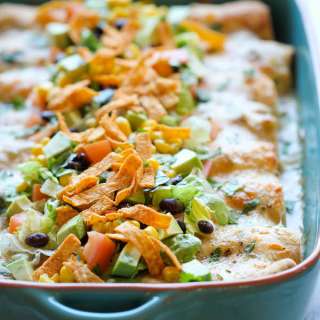 White Chicken Enchiladas with Green Chile Sour Cream Sauce