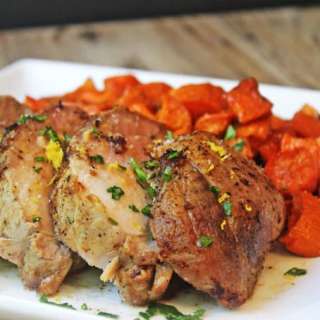 Lemon Salt Marinated Pork Loin with Roasted Lemon Carrots