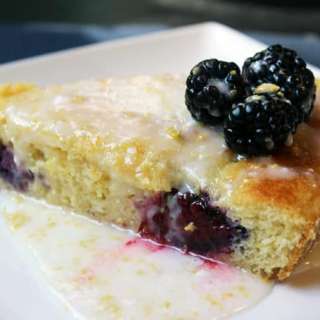 Lemon Cornmeal Cake with Blackberries and Lemon Glaze